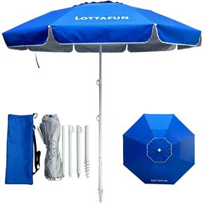 LOTTAFUN 6ft Beach Umbrella - Heavy Duty Wind Resistant UV 50+ Portable Sun Shade with Sand Anchor & Carry Bag, Outdoor Folding Umbrella for Beach, Pool, Patio, Garden NO Tilt The sand needs to exceed the spiral 6inch in Kuwait