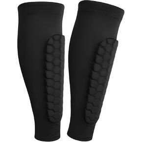 2 Pcs Black Padded Shin Sleeves for Football, Basketball, and Skateboarding, Honeycomb Anti-Collision Leg Sleeve with Breathable Fabric, L Size in Kuwait
