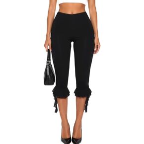 Navneet Women Y2k Ruffle Flare Leg Capri Leggings Knee Length Capri Pants Slim Fit Cropped Trousers in Kuwait