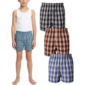Boys 3 Pack Plaid Cotton Blend Woven Comfort Kids Youth Boxer Shorts in Saudi Arabia