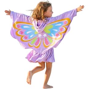 Girls' Butterfly Swim Cover Up Hooded Terry Zip-Up Bathing Towel Suit Wrap with Pockets for Toddlers & Kids in Saudi Arabia