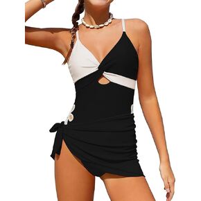 Girls Bathing Suits 2 Piece Swimsuit Summer Swim Suits with Cover Up Skirt for 11-12 Years Black White Color Block in Saudi Arabia