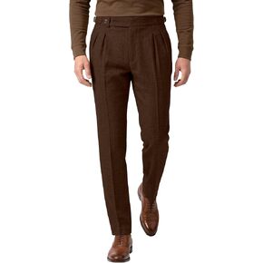 Mens Tweed Pants Retro British Dress Pants Classic Slim Fit Herringbone Pants for Men Pleat Front Business Plaid Trousers in Kuwait