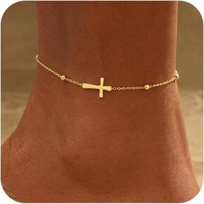 Gold Ankle Bracelets for women,14k Gold/Silver Plated Waterproof Layered lightweight Bow Beaded Twisted Chain Cross Butterfly Satellite Ankle Bracelets Set Gold Anklets for women Trendy Summer Beach Jewelry Gift for Women in Kuwait