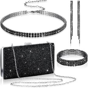 Kigeli 4 Pieces Women Rhinestone Evening Clutch Bag Bling Earring Necklace Bracelet for Wedding Graduation Prom in Kuwait