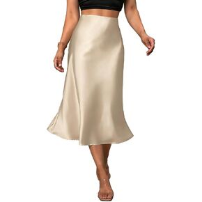 Women's Satin Midi Skirt Elegant Fishtail Silk A Line Casual Skirts for Party Wedding in Saudi Arabia