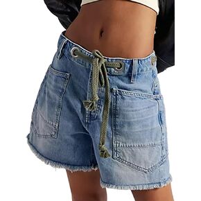 Mewunan Women's Moxie Barrel Jean Shorts 2026 Summer Casual Drawstring Baggy Denim Shorts Y2K Raw Hem Loose Fit Short Jeans in Kuwait