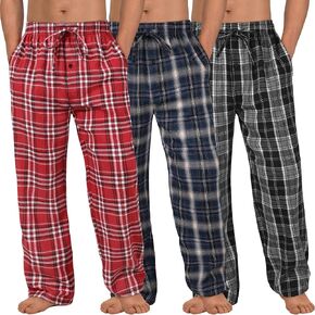 3 Pack Mens Pajama Pants Cotton Woven Plaid Pj Bottoms Lightweight Lounge Sleep Sleepwear with Pockets & Drawstring in Saudi Arabia