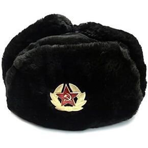 Winter Fur Ushanka Russian Hat with Secret Pocket and RED Star Emblem (Removable) (X-Large, Black) in Saudi Arabia