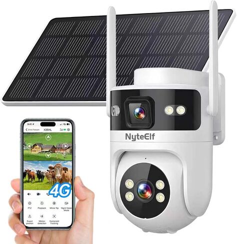 6MP Dual Lens,4G LTE Cellular Solar Security Cameras Wireless Outdoor for Home Security, No WiFi Needed, 24/7 AOV Recording, 355° PTZ, AI Human Detection,Siren, IP66, TF/Cloud Storage (White, 2 Lens) in Saudi Arabia