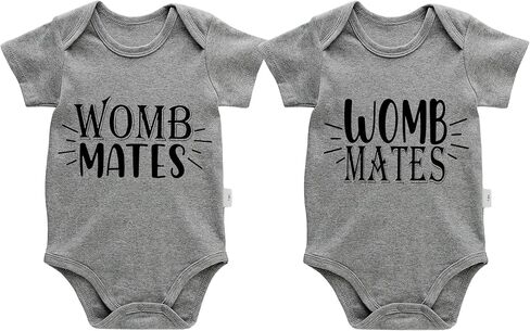 Baby Twins Bodysuits Womb Mates Newborn Baby Clothes Cute Toddler Outfits Infant Twin Unisex Romper in Kuwait