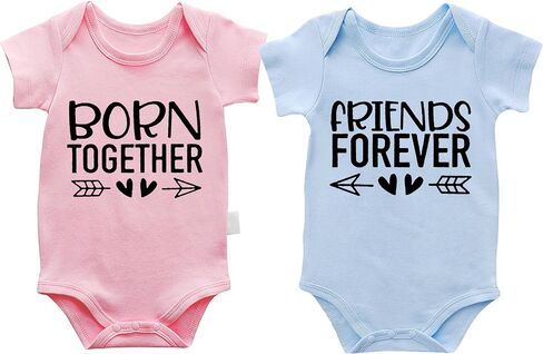 Baby Twins Bodysuits Born Together Friends Forever Newborn Baby Clothes Cute Toddler Outfits Infant Twin Unisex Romper in Saudi Arabia