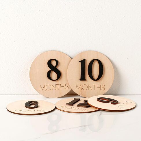 Baby Monthly Milestone Wooden Sign with Numbers & Stand, Natural Wood Month Marker Board for Newborn Growth Photos, Cute Floral Photo Prop (Pink Bow) in Saudi Arabia