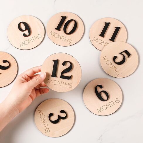 Baby Monthly Milestone Wooden Sign with Numbers & Stand, Natural Wood Month Marker Board for Newborn Growth Photos, Cute Floral Photo Prop (Pink Bow) in Saudi Arabia