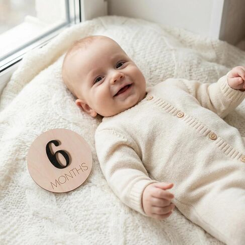 Baby Monthly Milestone Wooden Sign with Numbers & Stand, Natural Wood Month Marker Board for Newborn Growth Photos, Cute Floral Photo Prop (Pink Bow) in Saudi Arabia