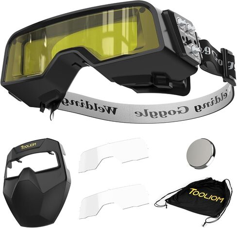 TOOLIOM Auto Darkening Welding Goggles, 4 Arc Sensor Eye Protection Safety Goggles Welding Glasses with 𝐋𝐄𝐃 𝐋𝐢𝐠𝐡𝐭𝐢𝐧𝐠 & 𝐓𝐘𝐏𝐄-𝐂 𝐂𝐡𝐚𝐫𝐠𝐢𝐧𝐠 in Kuwait