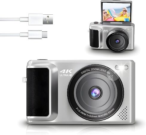 4K Digital Camera, Digital Cameras for Photography, 18X Digital Zoom Compact Camera, 64MP Vlogging Camera for YouTube, Autofocus Video Camera 2.8in 180° Flip Screen for Beginner in Saudi Arabia