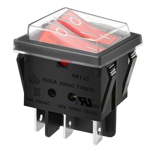 Double Rocker Switch SPST ON-OFF 6 Terminals Red light 16A 250VAC with Waterproof Cover in Saudi Arabia