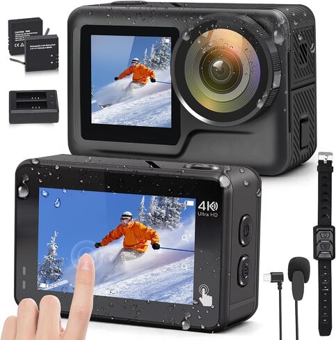 JOH 4K 60FPS 20MP WiFi Action Camera with Front LCD & Touch Rear Screens, 131 Feet Waterproof, Stabilization, EIS 2.0, Remote Control Outdoor Sports Camera, Vlog Underwater Camera with 2X Batteries in Saudi Arabia