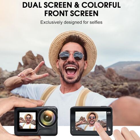 JOH 4K 60FPS 20MP WiFi Action Camera with Front LCD & Touch Rear Screens, 131 Feet Waterproof, Stabilization, EIS 2.0, Remote Control Outdoor Sports Camera, Vlog Underwater Camera with 2X Batteries in Saudi Arabia