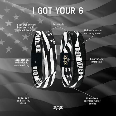 ZOX Interactive Hero Bracelets — I Got Your 6 | Military Veteran Gift, Tap Phone to Read Personal Thank-You Notes, Stretchy Elastic Wristband, Inspirational Accessories for Men & Women (Large) in Kuwait