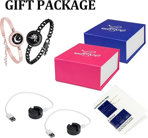 Long Distance Touch Bracelets, Vibration & Light up Remote Smart Matching Couples Bracelet for Couple Long Distance Relationship Girlfriend Boyfriend Festival Gifts Lover Jewelry Set in Kuwait