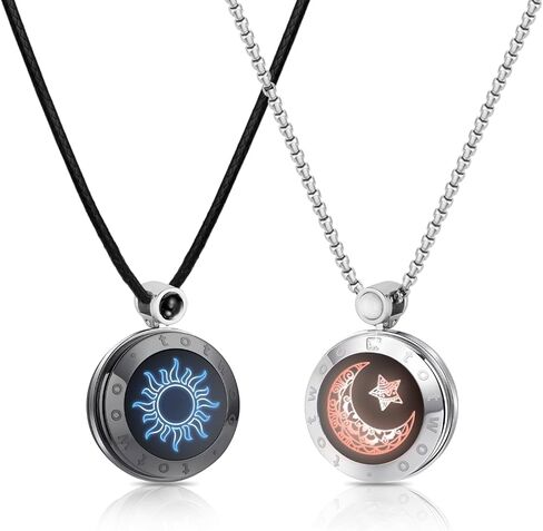 Long Distance Touch Necklace for Couples, Vibration & Light Up Smart Love Jewelry, Long Distance Relationship Gifts for Girlfriend Boyfriend Her Him, One-to-One Bluetooth Pairing via the Companion App in Saudi Arabia