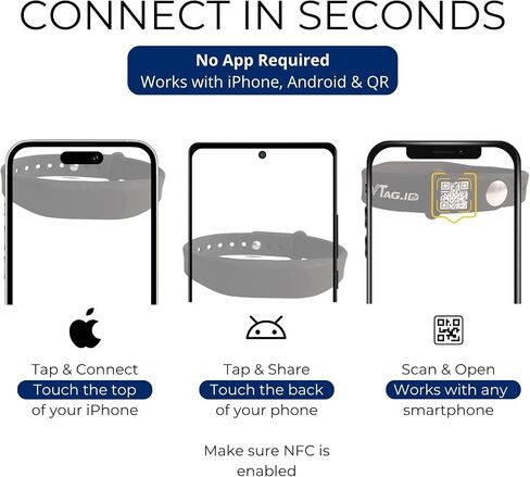 VTAG.ID NFC QR Digital Business Card Bracelet - Tap or Scan to Share Black | Smart NFC & QR, no app needed - works with iPhone & Android. Tap or scan to share contact, socials, Instagram & links. in Saudi Arabia