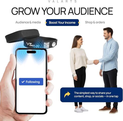 VTAG.ID NFC QR Digital Business Card Bracelet - Tap or Scan to Share Black | Smart NFC & QR, no app needed - works with iPhone & Android. Tap or scan to share contact, socials, Instagram & links. in Saudi Arabia