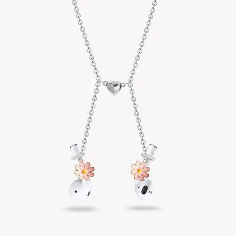 Anti-Lost Necklace, Cute Daisy Flower Bluetooth Headset Lanyard, Silver Heart Magnetic Earbud Holder Chain for Women, Fashion Jewelry Gift for 1/2/3/Pro(Cartoon Style) in Kuwait