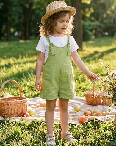 HINTINA Toddler Girl Overall Shorts Set Adjustable Loose Jumpsuit Short Sleeve T-shirt Vacation Summer Outfits with Pockets in Kuwait