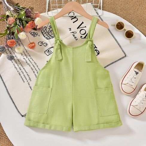 HINTINA Toddler Girl Overall Shorts Set Adjustable Loose Jumpsuit Short Sleeve T-shirt Vacation Summer Outfits with Pockets in Kuwait