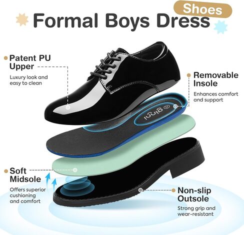 GINNI Boys Dress Shoes Kids Patent Oxfords Formal Church Wedding Tuxedo Shoes for Toddler/Little Kid/Big Kid in Saudi Arabia