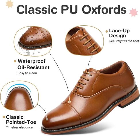 GINNI Boys Dress Shoes for Formal Church Wedding, Kids Uniform Oxfords for School Graduation, Comfortable Cap Toe Lace-Up Casual Oxford Oxford Shoes for Toddler/Little Kid/Big Kid in Saudi Arabia