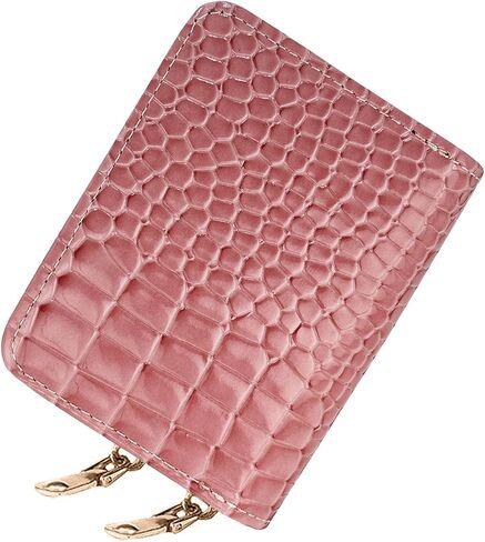 Double-layer women's currency storage bag, zipper-style card storage pocket, compact and portable 14-position large-capacity storage bag (Pink texture) in Kuwait