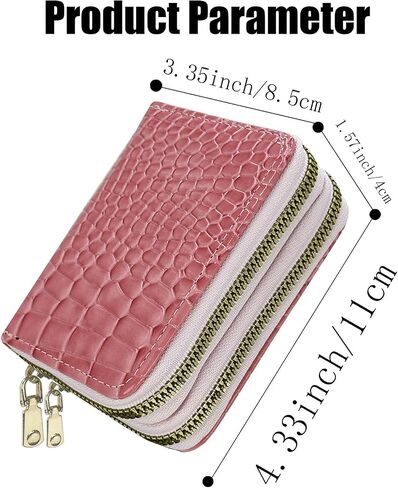 Double-layer women's currency storage bag, zipper-style card storage pocket, compact and portable 14-position large-capacity storage bag (Pink texture) in Kuwait