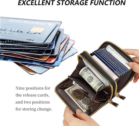 Double-layer women's currency storage bag, zipper-style card storage pocket, compact and portable 14-position large-capacity storage bag (Pink texture) in Kuwait