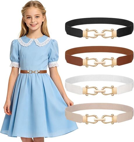 JASGOOD 4 Pack Elastic Kids Belts for Girls Stretchy Thin Toddler Waist Belts for Dresses Jeans School Uniform Casual in Kuwait