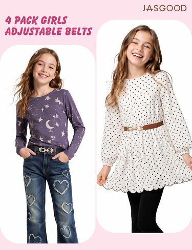JASGOOD 4 Pack Elastic Kids Belts for Girls Stretchy Thin Toddler Waist Belts for Dresses Jeans School Uniform Casual in Kuwait