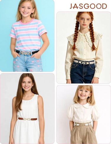 JASGOOD 4 Pack Elastic Kids Belts for Girls Stretchy Thin Toddler Waist Belts for Dresses Jeans School Uniform Casual in Kuwait