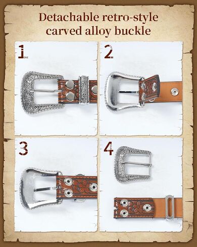 Kajeer Girls Western Belt for Kids Upgraded,Cowgirl Belt Vintage Engraved Cowgirl Country PU Leather Belt for Pants Jean in Kuwait