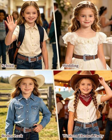 Kajeer Girls Western Belt for Kids Upgraded,Cowgirl Belt Vintage Engraved Cowgirl Country PU Leather Belt for Pants Jean in Kuwait