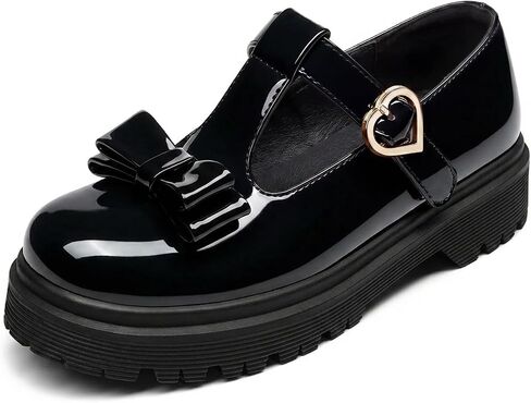 Coutgo Girls Mary Jane Dress Shoes Chunky Platform Loafers School Uniform Closed Toe T Strap Flats with Bow in Kuwait
