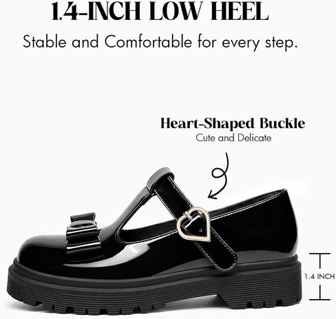 Coutgo Girls Mary Jane Dress Shoes Chunky Platform Loafers School Uniform Closed Toe T Strap Flats with Bow in Kuwait