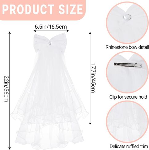 First Communion Veil Set - Catholic White Bow Veil and Flower Crown for Holy Communion Wedding Flower Girl Headpiece in Kuwait