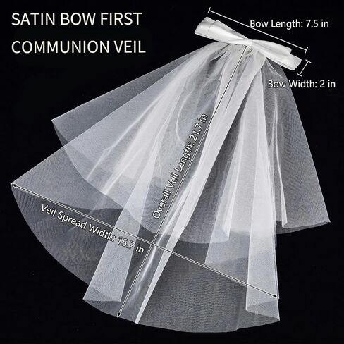 Girls First Communion Veil Set with Pearl Beads Rosary Necklace, White, 21.6 Inch Veil, Includes Satin Gift Bag in Saudi Arabia
