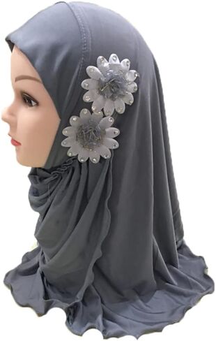 Girls Muslim Hijab Islamic Arab Scarf Shawls with Flowers Head Scarf for Girls Kids age 2-6 in Saudi Arabia