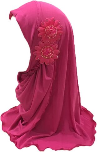 Girls Muslim Hijab Islamic Arab Scarf Shawls with Flowers Head Scarf for Girls Kids age 2-6 in Saudi Arabia