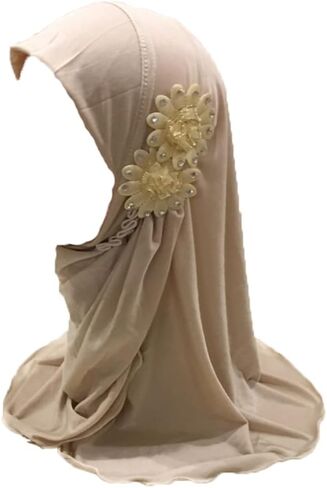 Girls Muslim Hijab Islamic Arab Scarf Shawls with Flowers Head Scarf for Girls Kids age 2-6 in Saudi Arabia
