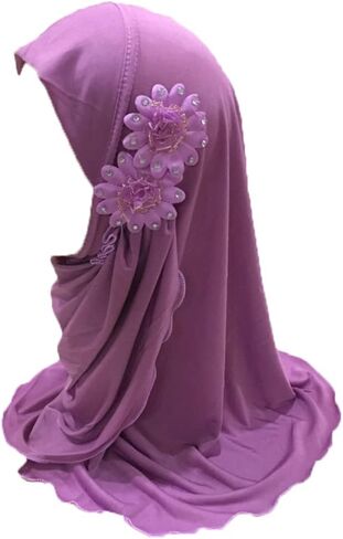 Girls Muslim Hijab Islamic Arab Scarf Shawls with Flowers Head Scarf for Girls Kids age 2-6 in Saudi Arabia